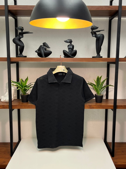 Men's Classic Knitted Collar T-Shirt | Black