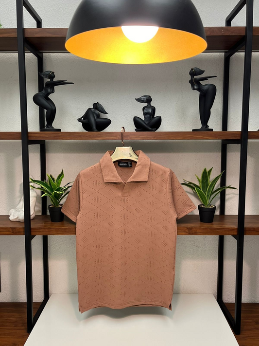 Men's Classic Knitted Collar T-Shirt |  Dark Pink